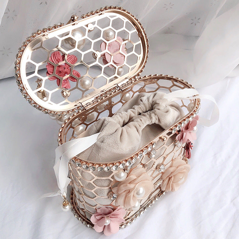 Pearl Embellished Floral Handbag