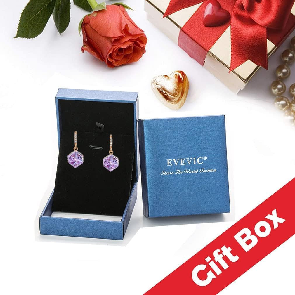 Austrian Crystal Cube Drop Dangle Earrings for Women 14K Gold Plated Hypoallergenic Jewelry Mother’s Day Gift wife’s birthday best gift for her 