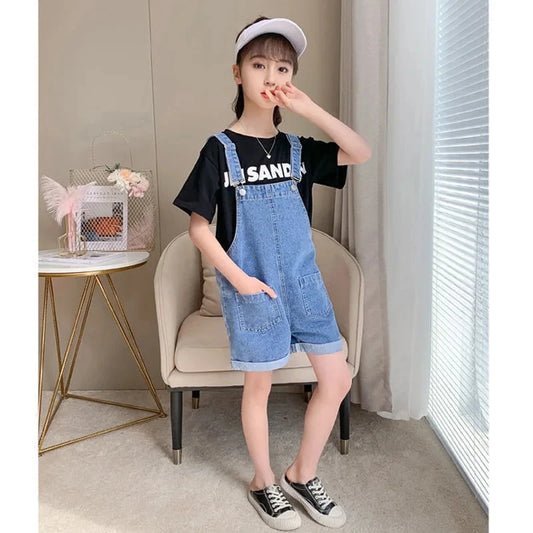 Summer Thin Children'S Denim Overalls Shorts Girls Jumpsuits Casual Loose Large Pocket Denim Shorts Baby Suspenders Jeans