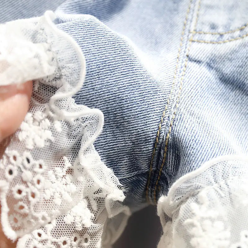 Girl Jeans Shorts Kids Denim Short Pants Baby Casual Lace Shorts Beach Bottoms Fit 4-13 Years Child Summer Clothes