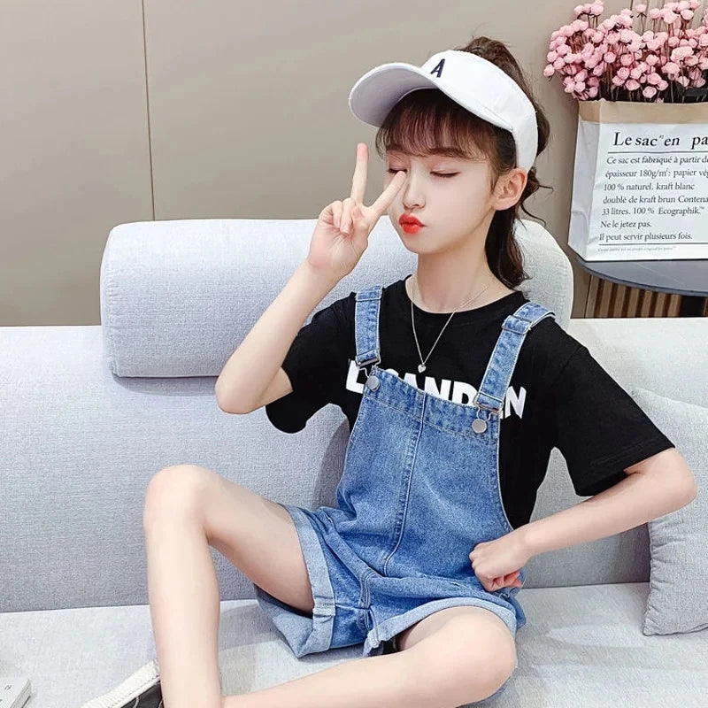 Summer Thin Children'S Denim Overalls Shorts Girls Jumpsuits Casual Loose Large Pocket Denim Shorts Baby Suspenders Jeans