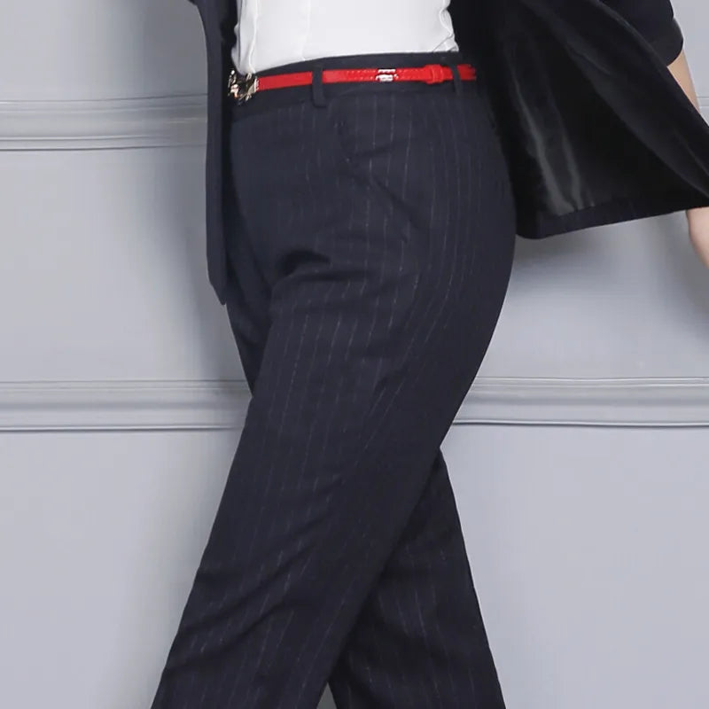 Naviu New Arrives Fashion Straight Pants Women Slim Formal Office Stripe Trousers High Quality Bottoms