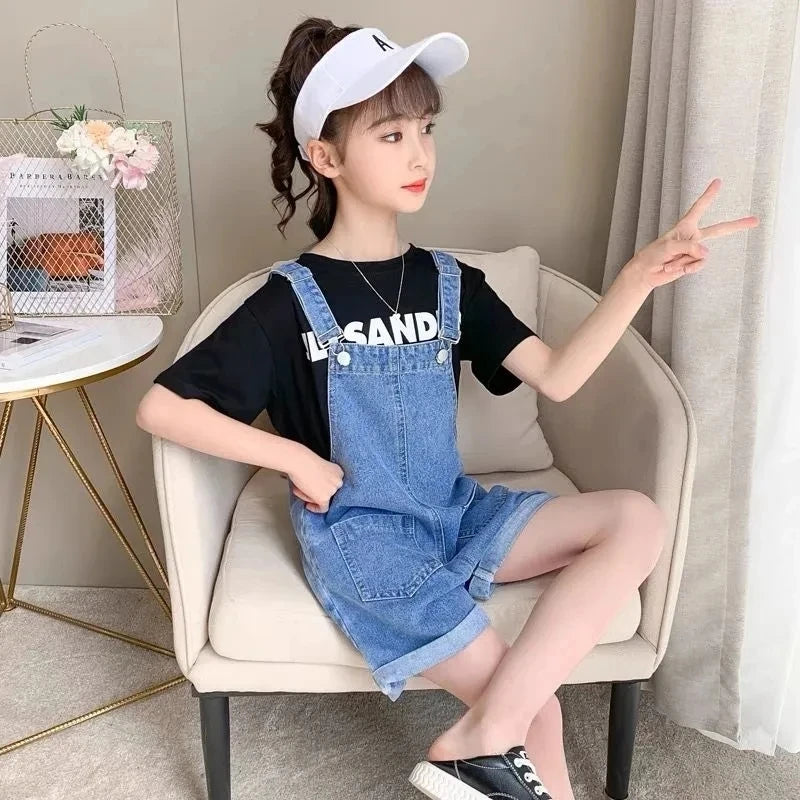 Summer Thin Children'S Denim Overalls Shorts Girls Jumpsuits Casual Loose Large Pocket Denim Shorts Baby Suspenders Jeans