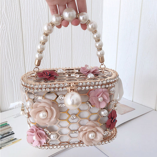 Pearl Embellished Floral Handbag