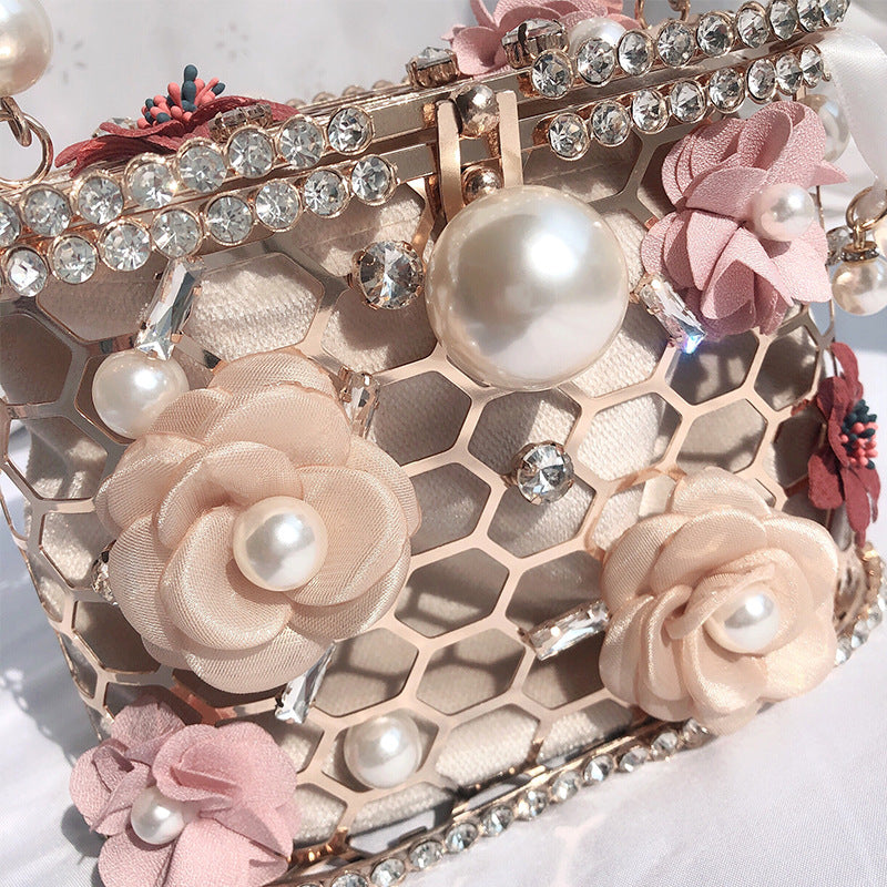 Pearl Embellished Floral Handbag