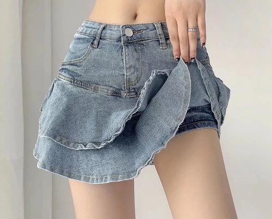 Spice Girls Denim Skirt Anti-Slip Double Denim Skirt Women'S Stretch High-Waisted Slimming A-Line Cake Skirt
