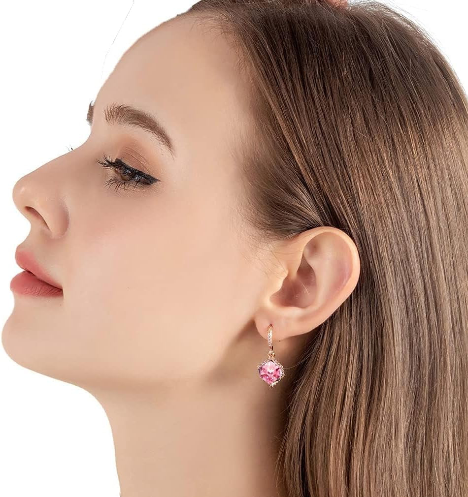 Austrian Crystal Cube Drop Dangle Earrings for Women 14K Gold Plated Hypoallergenic Jewelry Mother’s Day Gift wife’s birthday best gift for her 