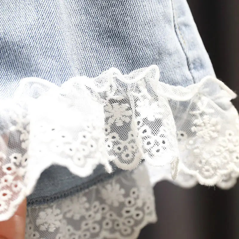 Girl Jeans Shorts Kids Denim Short Pants Baby Casual Lace Shorts Beach Bottoms Fit 4-13 Years Child Summer Clothes