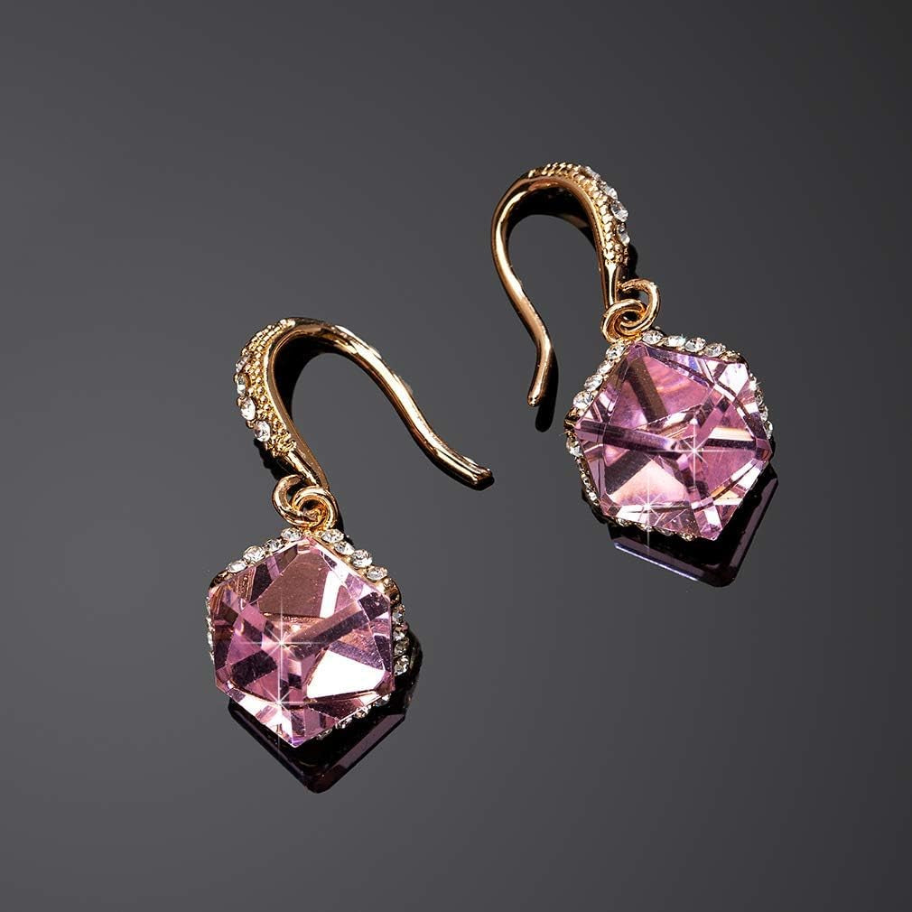 Austrian Crystal Cube Drop Dangle Earrings for Women 14K Gold Plated Hypoallergenic Jewelry Mother’s Day Gift wife’s birthday best gift for her 