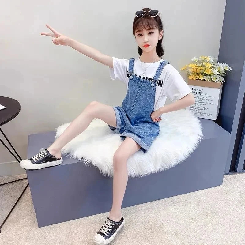 Summer Thin Children'S Denim Overalls Shorts Girls Jumpsuits Casual Loose Large Pocket Denim Shorts Baby Suspenders Jeans